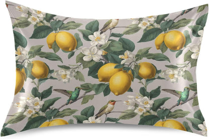 Satin Pillowcase 1 Pack Lemon Yellow Citrus Fruits (56) Similar to Silk Pillow Cases, 20" x 26" Soft Smooth Breathable Cool Pillow Cover for Hair and Skin, Standard Size