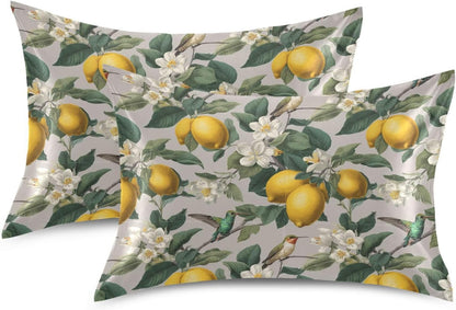 Satin Pillowcase 1 Pack Lemon Yellow Citrus Fruits (56) Similar to Silk Pillow Cases, 20" x 26" Soft Smooth Breathable Cool Pillow Cover for Hair and Skin, Standard Size