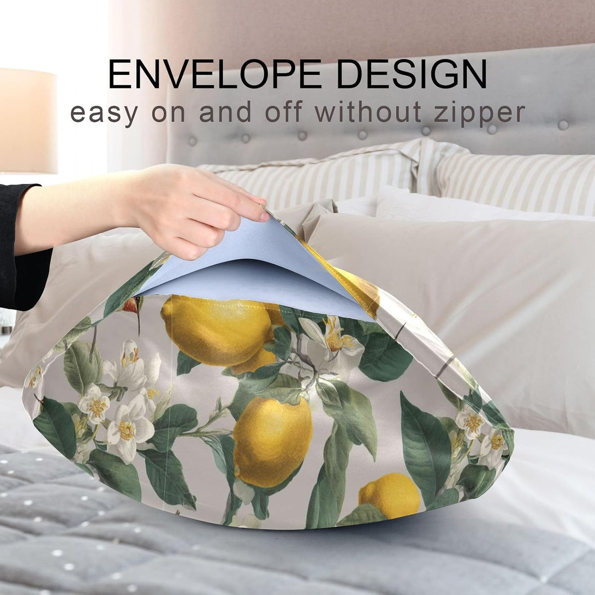 Satin Pillowcase 1 Pack Lemon Yellow Citrus Fruits (56) Similar to Silk Pillow Cases, 20" x 26" Soft Smooth Breathable Cool Pillow Cover for Hair and Skin, Standard Size