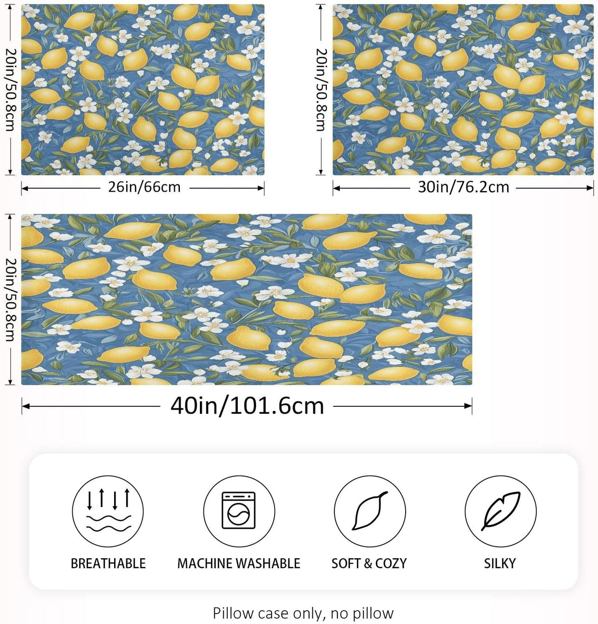 Yellow Lemons Satin Pillowcase for Hair and Skin Silk Pillowcase - Slip Cooling Satin Pillow Covers with Envelope Closure, Standard Size(20x26 inches)#238