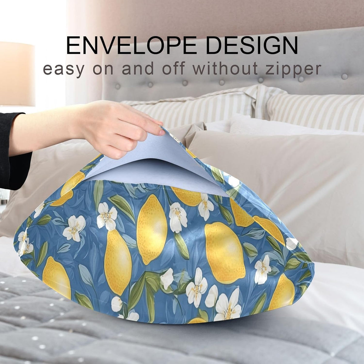 Yellow Lemons Satin Pillowcase for Hair and Skin Silk Pillowcase - Slip Cooling Satin Pillow Covers with Envelope Closure, Standard Size(20x26 inches)#238
