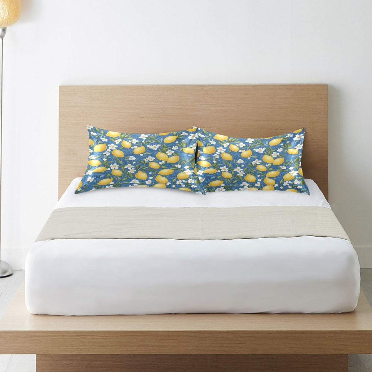 Yellow Lemons Satin Pillowcase for Hair and Skin Silk Pillowcase - Slip Cooling Satin Pillow Covers with Envelope Closure, Standard Size(20x26 inches)#238