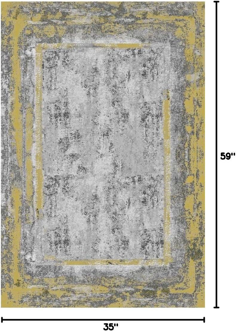 Yellow Grey Striped Pattern Modern Abstract Area Rug 3x5 Non Shedding Faux Wool Neutral Rug for Living Room Bedroom Diningroom Soft Shag Plush Throw Carpet Home Office Kitchen Indoor Rug Runner