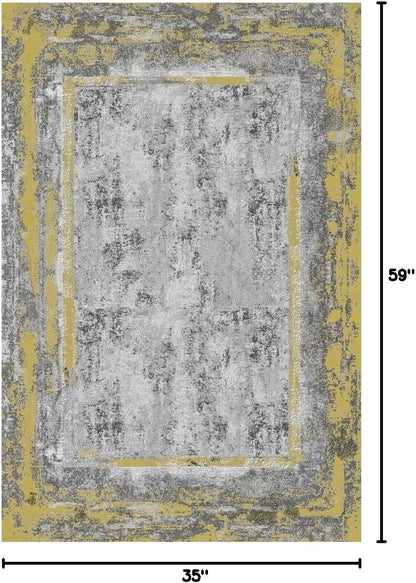 Yellow Grey Striped Pattern Modern Abstract Area Rug 3x5 Non Shedding Faux Wool Neutral Rug for Living Room Bedroom Diningroom Soft Shag Plush Throw Carpet Home Office Kitchen Indoor Rug Runner