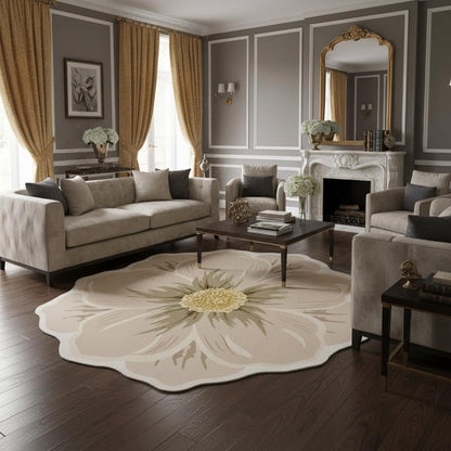 Yellow Green Beige Flower Rug 3ft Round Area Rugs Elegant Floral Texture Non Slip Foldable Washable Durable Comfort Thin Carpets for Bedroom Living Room Conference Room Guestroom Floor Mats