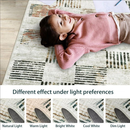 Yellow Green Beige Flower Rug 3ft Round Area Rugs Elegant Floral Texture Non Slip Foldable Washable Durable Comfort Thin Carpets for Bedroom Living Room Conference Room Guestroom Floor Mats
