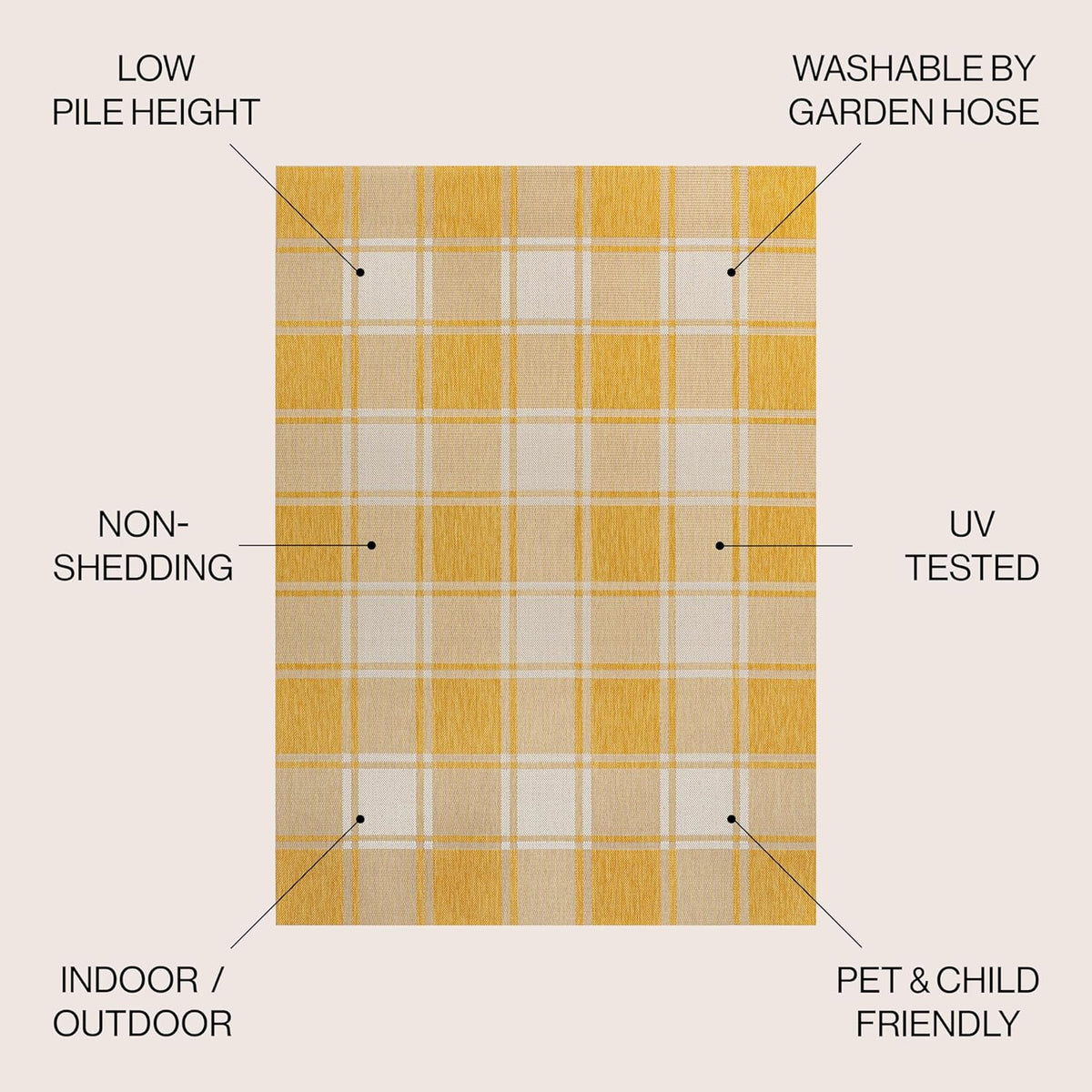 Bold Gingham Indoor Outdoor Area Rug 3X5 Yellow/Cream, Sabine Traditional Farmhouse for Backyard, Patio, Porch, Easy-Cleaning, High Traffic, Pet-Friendly, Non-Shedding (TSN203C-3)