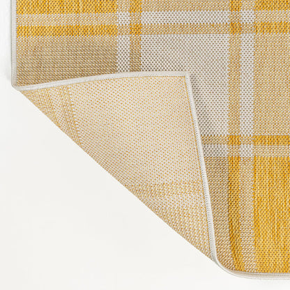 Bold Gingham Indoor Outdoor Area Rug 3X5 Yellow/Cream, Sabine Traditional Farmhouse for Backyard, Patio, Porch, Easy-Cleaning, High Traffic, Pet-Friendly, Non-Shedding (TSN203C-3)