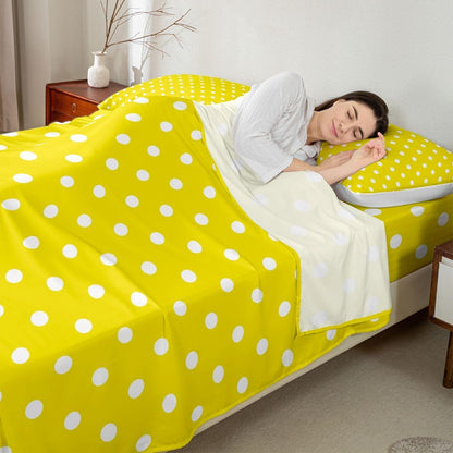 Yellow White Polka Dot Bed Sheets Set King Size Retro Cute Polka Dot Bed Set Geometric Deep Pocket Fitted Sheet Luxury Breathable Soft Lightweight Microfiber