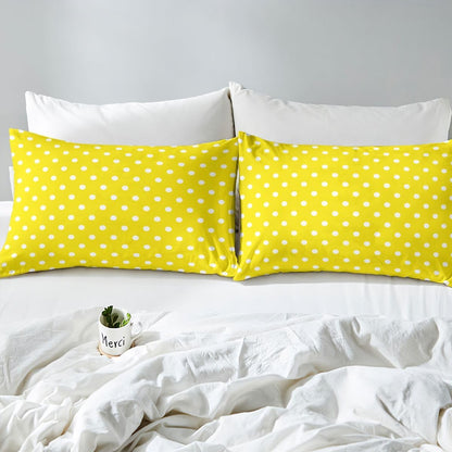 Yellow White Polka Dot Bed Sheets Set King Size Retro Cute Polka Dot Bed Set Geometric Deep Pocket Fitted Sheet Luxury Breathable Soft Lightweight Microfiber