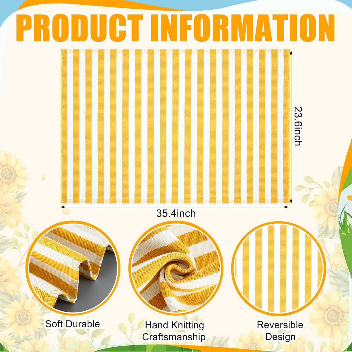 2' X 3' Yellow and White Fall Vertical Stripe Outdoor Rug