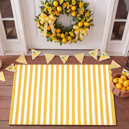 2' X 3' Yellow and White Fall Vertical Stripe Outdoor Rug