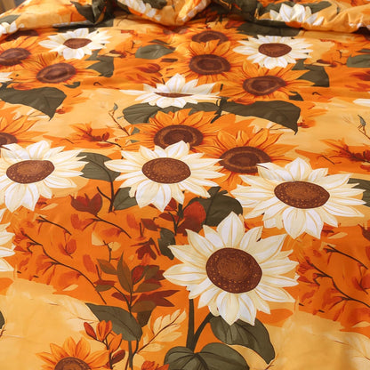 4Pcs Floral Queen Size Bed Sheets,Floral Microfiber Bedding Sheet Sets,Boho Yellow Sunflowers Pattern,included 1 Fitted Sheet 14''Deep Pocket + 1 Flat Sheet + 2 Pillowcases,Breathable and Wrinkle.