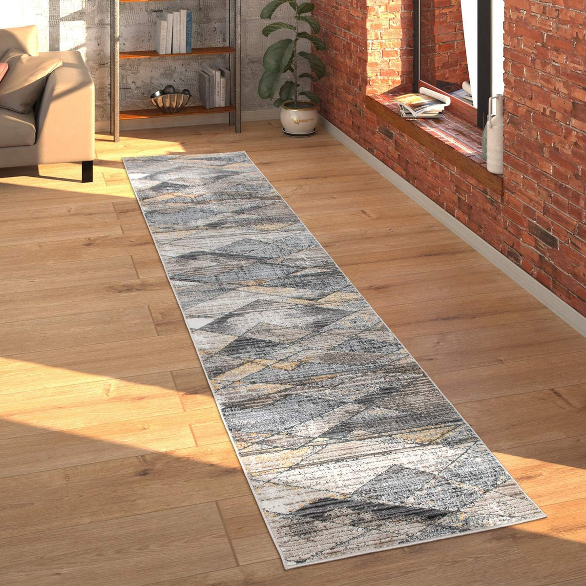 Modern Rug for Living Rooms Abstract Design, 3D Effect in Grey Yellow, Size:2'8" x 4'11"