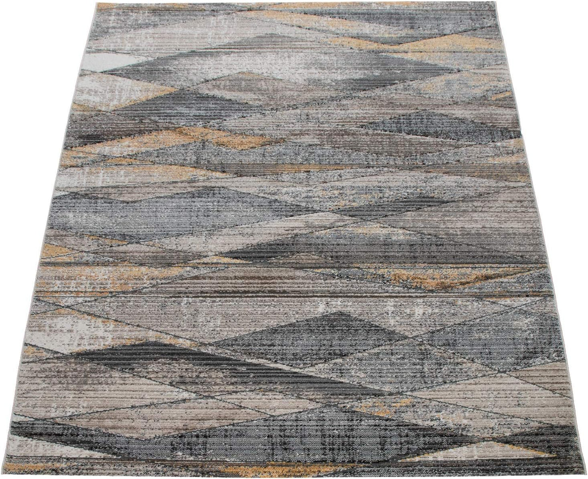 Modern Rug for Living Rooms Abstract Design, 3D Effect in Grey Yellow, Size:2'8" x 4'11"