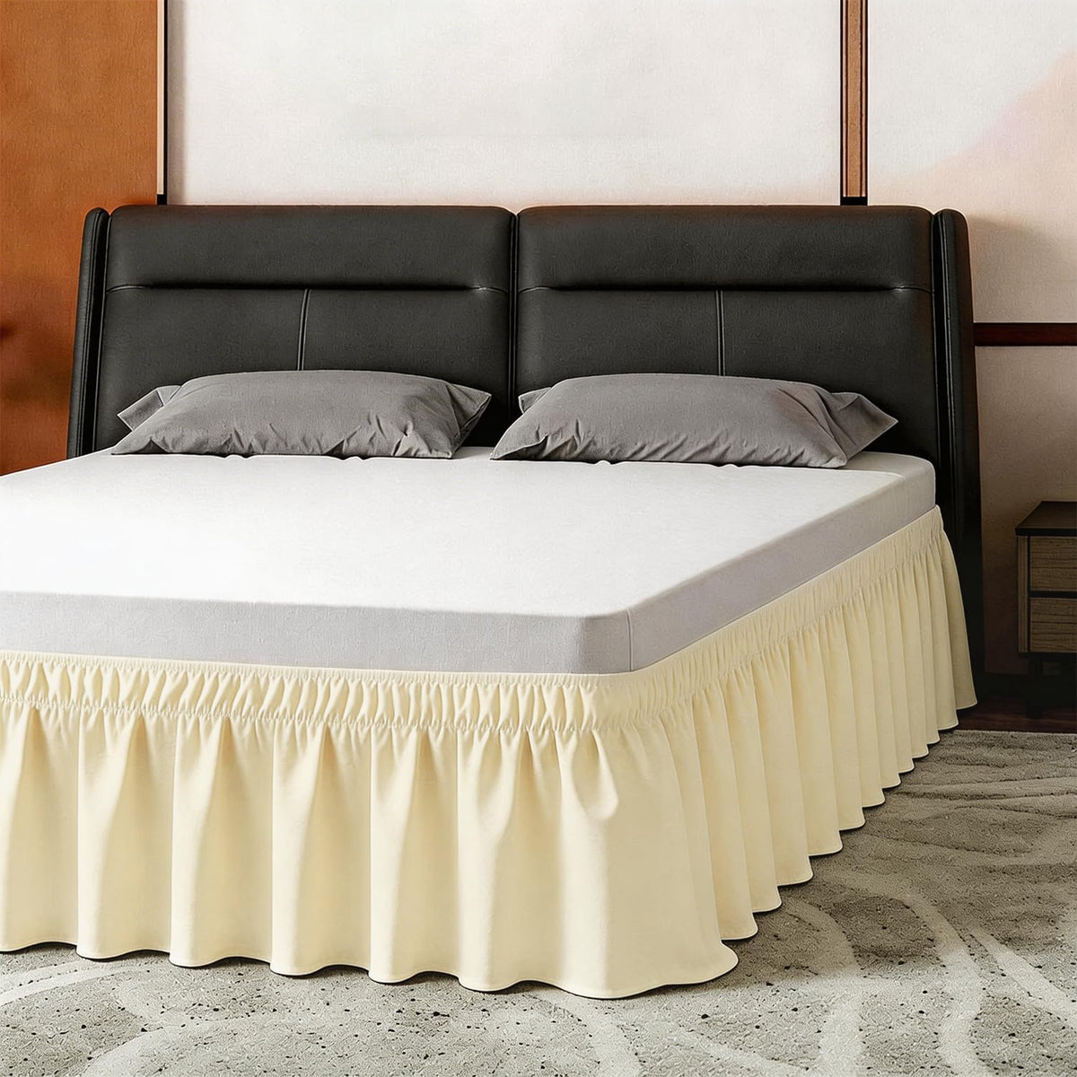 Twin Bed Skirt, Elastic Wrap Around Bed Skirt Twin Size, Bed Skirts for Adjustable Bed, Easy Fit with 14" Drop Length Tailored Drop Dust Ruffle (Light Yellow)