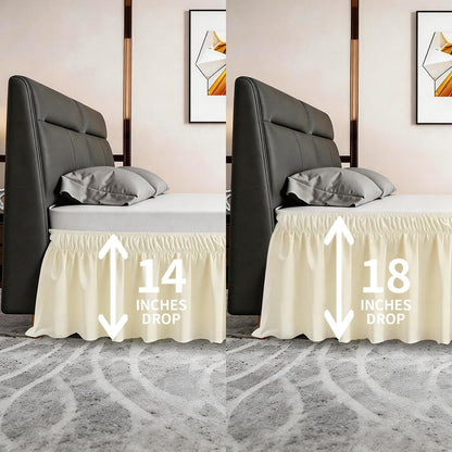 Twin Bed Skirt, Elastic Wrap Around Bed Skirt Twin Size, Bed Skirts for Adjustable Bed, Easy Fit with 14" Drop Length Tailored Drop Dust Ruffle (Light Yellow)
