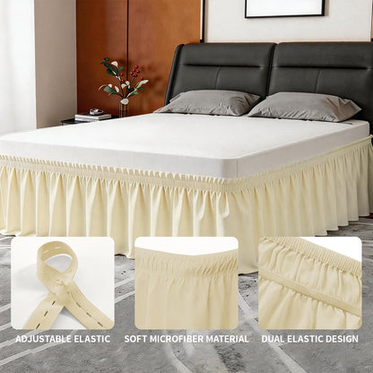 Twin Bed Skirt, Elastic Wrap Around Bed Skirt Twin Size, Bed Skirts for Adjustable Bed, Easy Fit with 14" Drop Length Tailored Drop Dust Ruffle (Light Yellow)