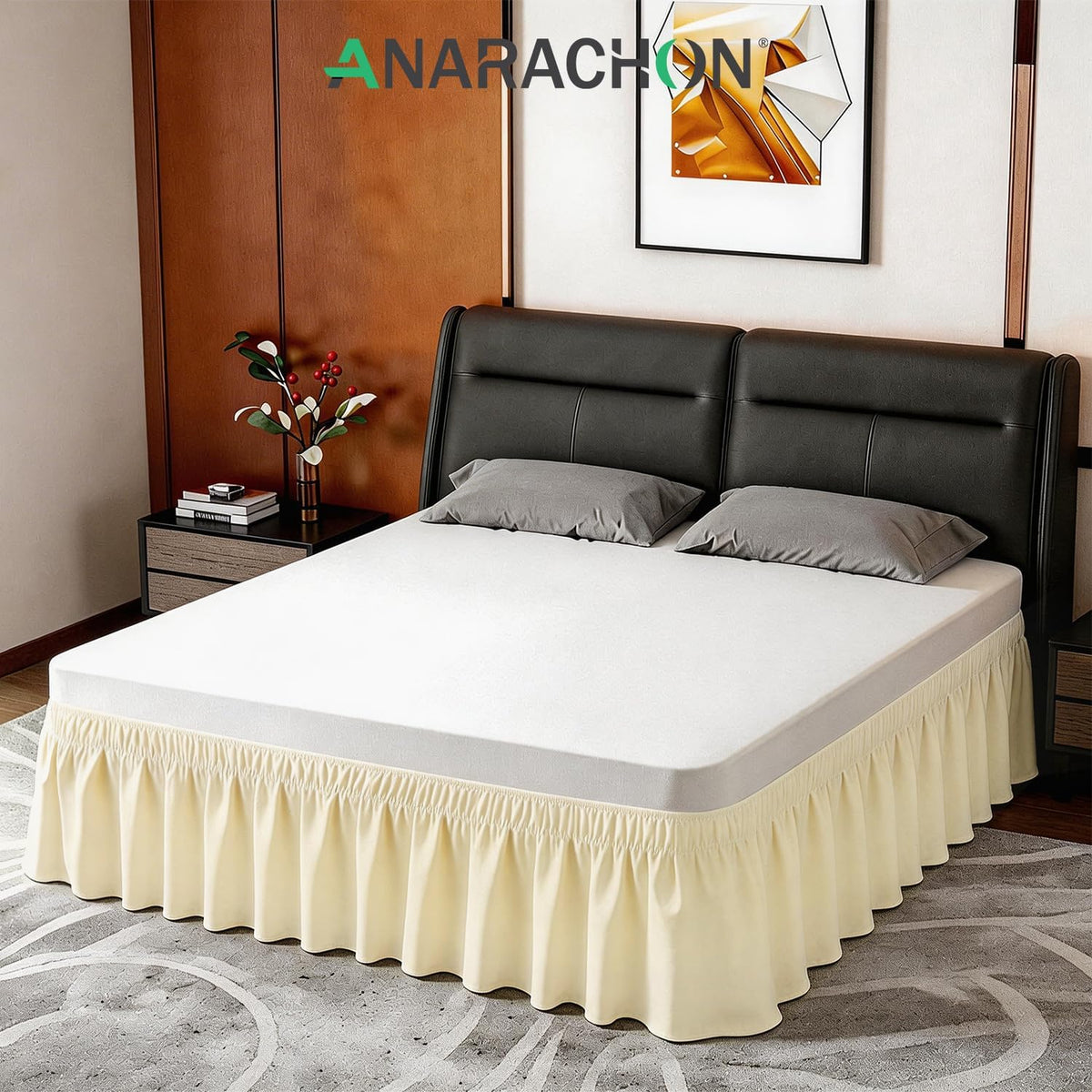 Twin Bed Skirt, Elastic Wrap Around Bed Skirt Twin Size, Bed Skirts for Adjustable Bed, Easy Fit with 14" Drop Length Tailored Drop Dust Ruffle (Light Yellow)