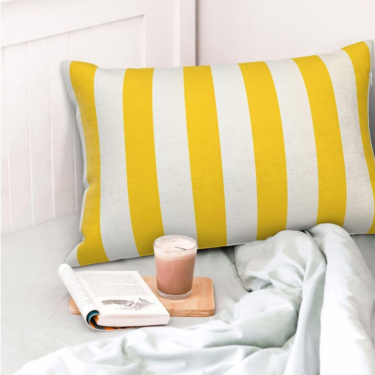 Lemon Yellow Stripes Standard Pillowcases Sets of 2, Ultra Soft Microfiber Plush Pillow Cases 20"X30" Comfort Decorative Throw Pillow Cover with Hidden Zipper for Bedroom, Sofa, Couch