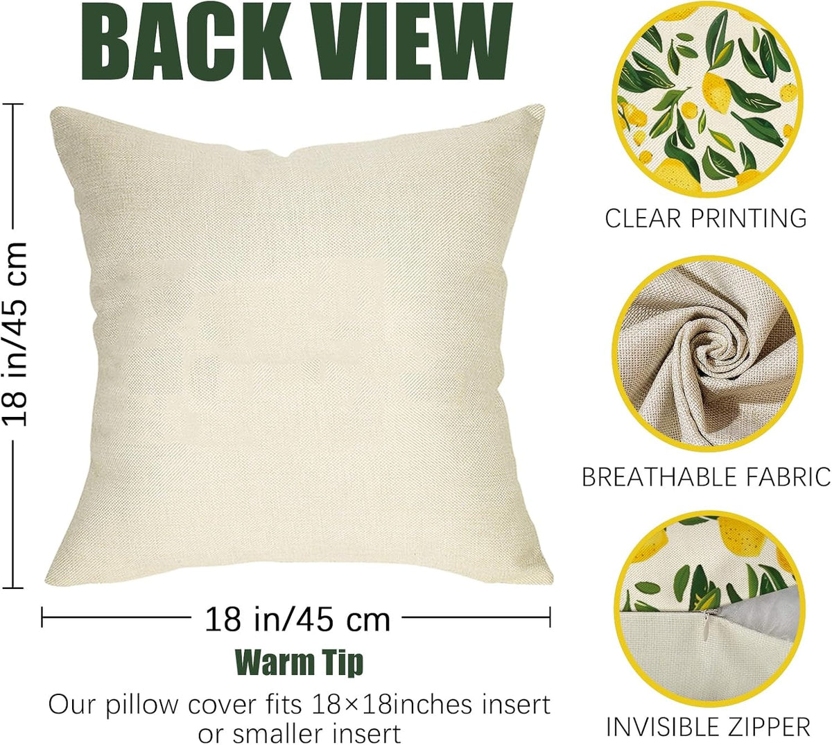 Lemon Throw Pillow Cover 18x18 Inch Summer Decorative Pillow Case, Yellow