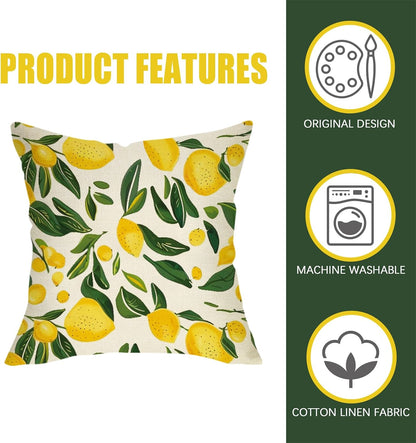 Lemon Throw Pillow Cover 18x18 Inch Summer Decorative Pillow Case, Yellow