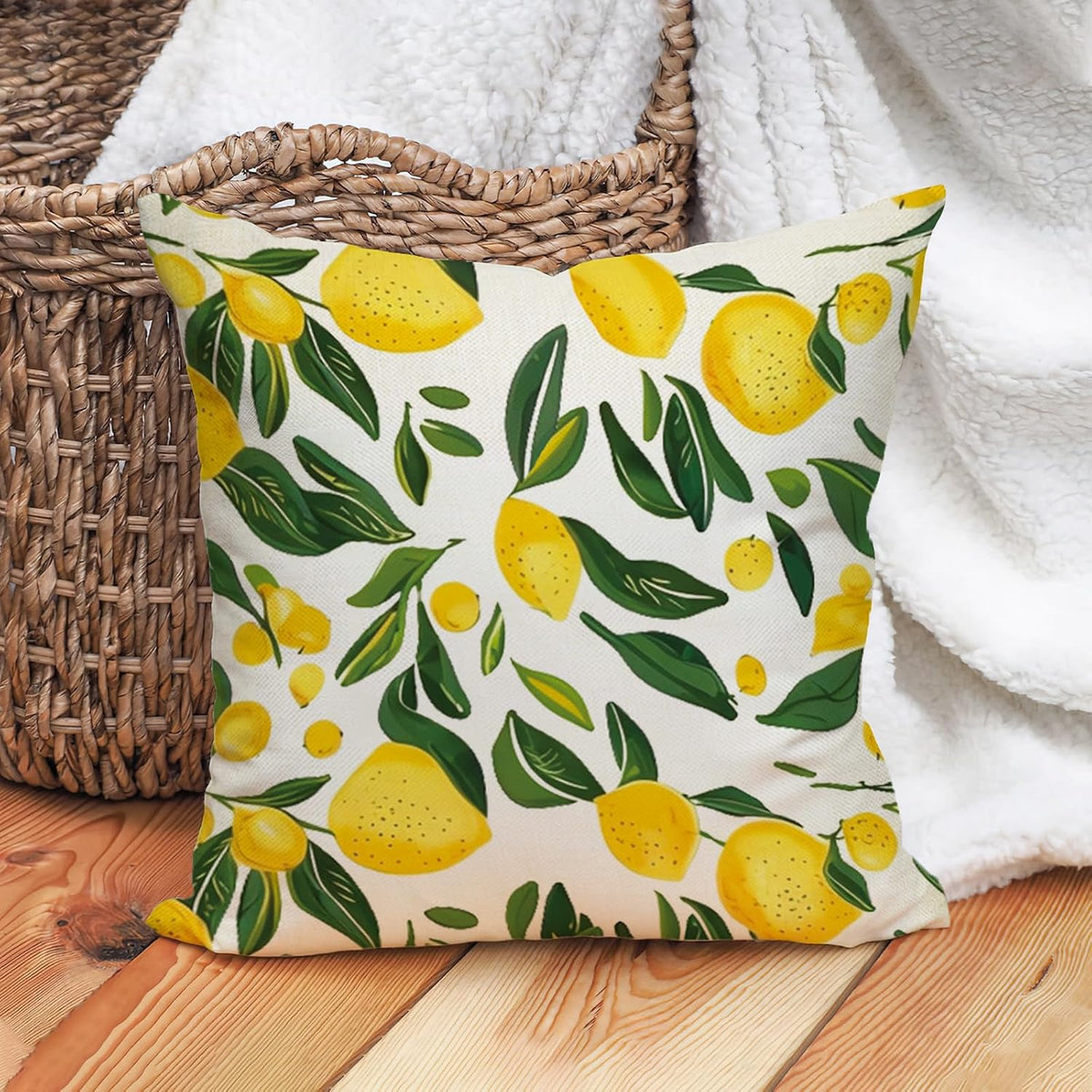 Lemon Throw Pillow Cover 18x18 Inch Summer Decorative Pillow Case, Yellow