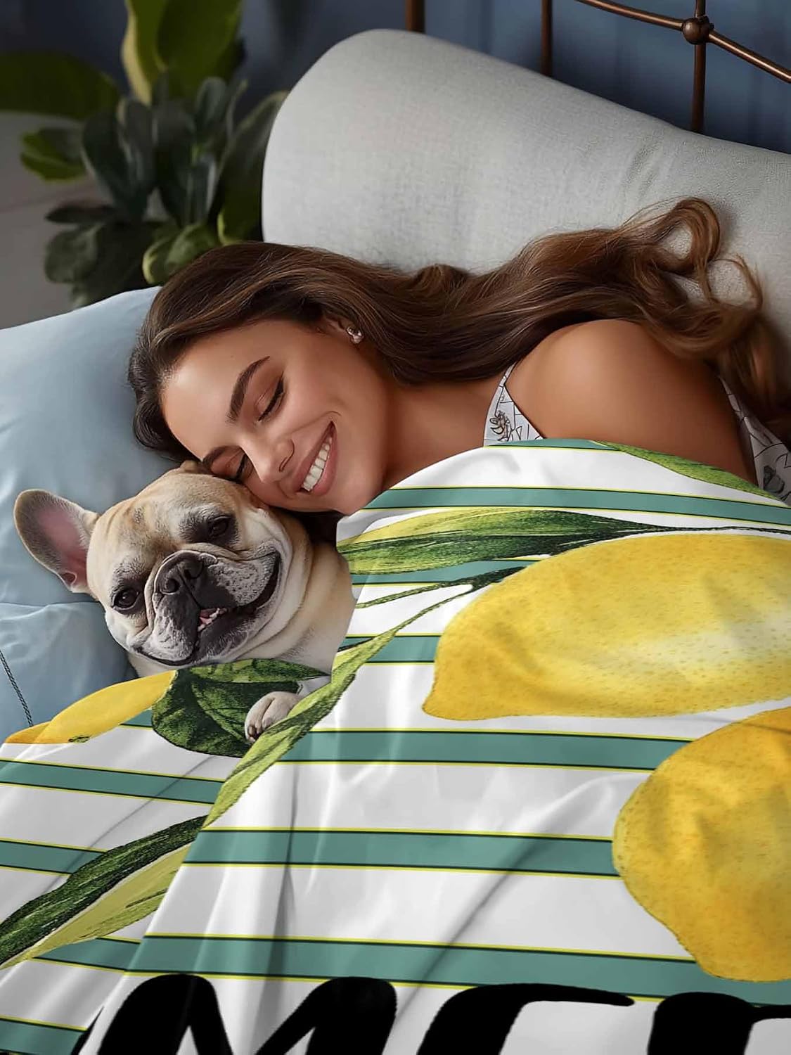 Flat Sheets Queen Size Bedding Sheet,Summer Yellow Lemon Leaf on Striped Soft Microfiber Breathable Top Sheets for Bedroom Hotel Luxury-1 Bed Flat Sheet Only,Farmhouse Fruit Theme