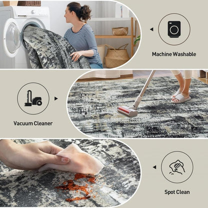 Modern Yellow Gold Abstract Texture Rug 2x3 Contemporary Aesthetic Washable Area Rugs for Dining Room Living Room Bedroom Office Large Soft Home Deco Carpet Kitchen Hallway Thin Mat