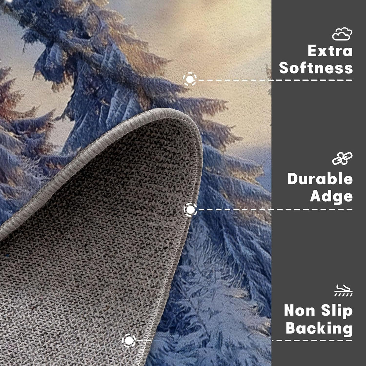 Washable Sunshine Over The Pine Mountains Area Rug Non-Slip Soft Winter Snow Scene Yellow Blue Print Floor Mats - for Bathroom Hallway Entrance Entryway Indoor Doormats