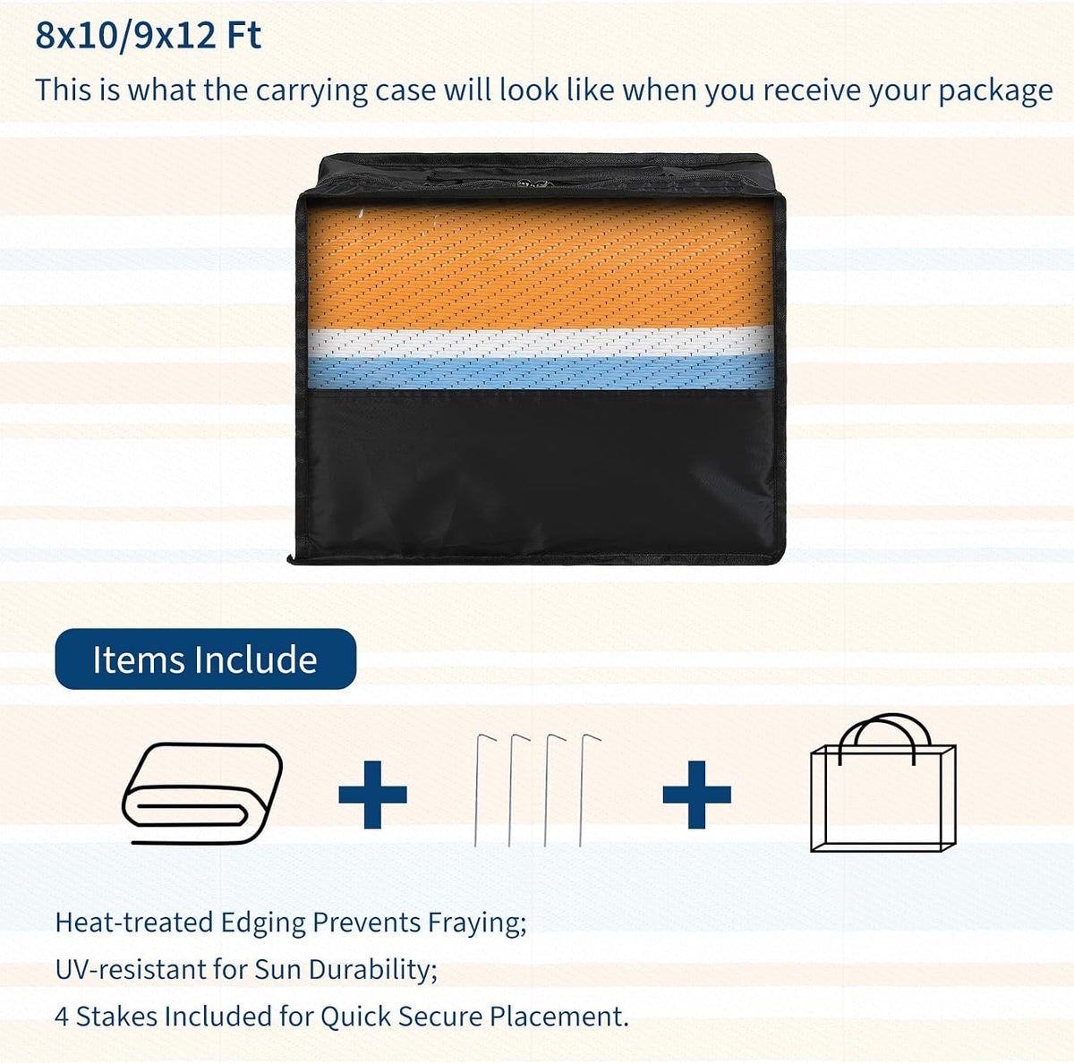 8x10 Large Outdoor Rug Waterproof for Patio Plastic Straw Rug Geometric Stripe Indoor Outdoor Area Rug Modern Lines Camping Rugs for RV Porch Deck Backyard Balcony, Orange Yellow Blue White