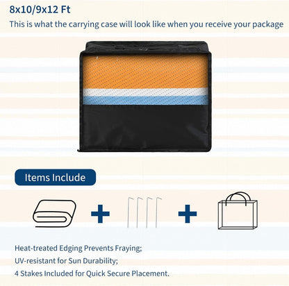 8x10 Large Outdoor Rug Waterproof for Patio Plastic Straw Rug Geometric Stripe Indoor Outdoor Area Rug Modern Lines Camping Rugs for RV Porch Deck Backyard Balcony, Orange Yellow Blue White