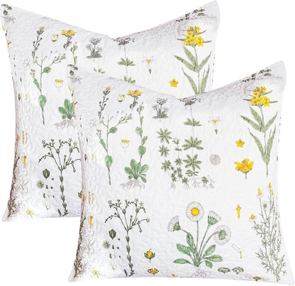 Sanracie Cotton Euro Pillow Shams (26"x26"), Embroidery Pattern Pillow Cases Extra Soft Breathable Zipper Closure Quilted Pillow Covers, Yellow Flowers, 2 Pcs