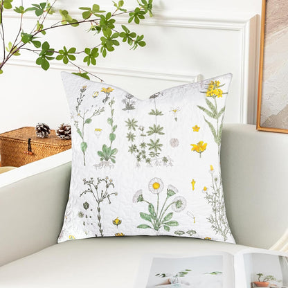 Sanracie Cotton Euro Pillow Shams (26"x26"), Embroidery Pattern Pillow Cases Extra Soft Breathable Zipper Closure Quilted Pillow Covers, Yellow Flowers, 2 Pcs