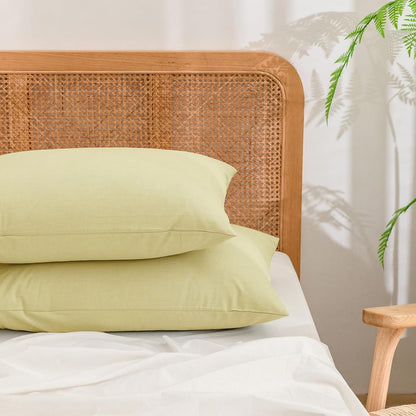 Washed Cotton Pillowcases Linen Feel Light Yellow Standard