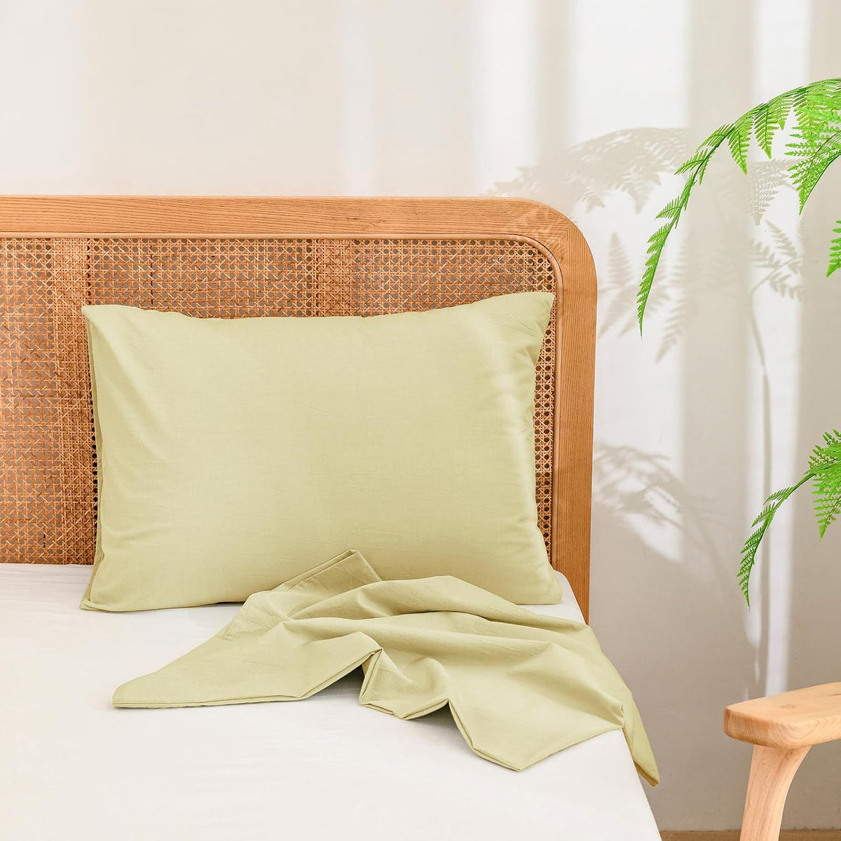 Washed Cotton Pillowcases Linen Feel Light Yellow Standard