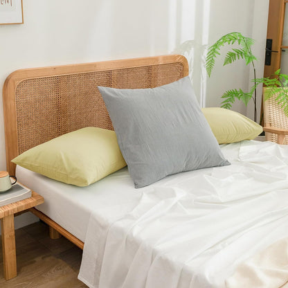 Washed Cotton Pillowcases Linen Feel Light Yellow Standard