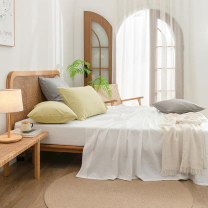 Washed Cotton Pillowcases Linen Feel Light Yellow Standard
