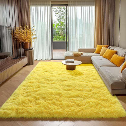Yellow Rugs for Living Room Bedroom, 5x8 Fluffy Bedside Area Rug, Soft Plush Shaggy Indoor Floor Carpet for Nursery Kids Girls Boys Teen Dorm Home Office Decor Aesthetic