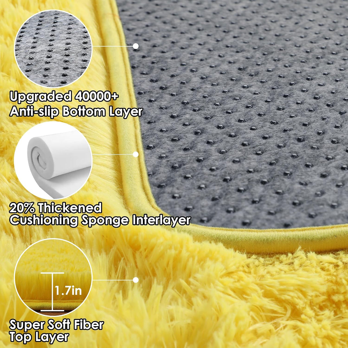 Yellow Rugs for Living Room Bedroom, 5x8 Fluffy Bedside Area Rug, Soft Plush Shaggy Indoor Floor Carpet for Nursery Kids Girls Boys Teen Dorm Home Office Decor Aesthetic