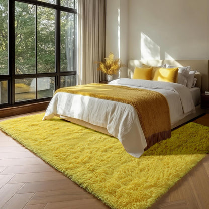 Yellow Rugs for Living Room Bedroom, 5x8 Fluffy Bedside Area Rug, Soft Plush Shaggy Indoor Floor Carpet for Nursery Kids Girls Boys Teen Dorm Home Office Decor Aesthetic