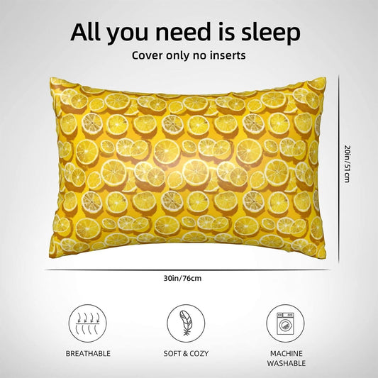 Abstraction Lemon Yellow Print Satin Pillowcase for Hair and Skin, 20x30 Inches Pillow Cases, Queen Size Pillowcases with Zipper, Similar to Silk Pillow Covers