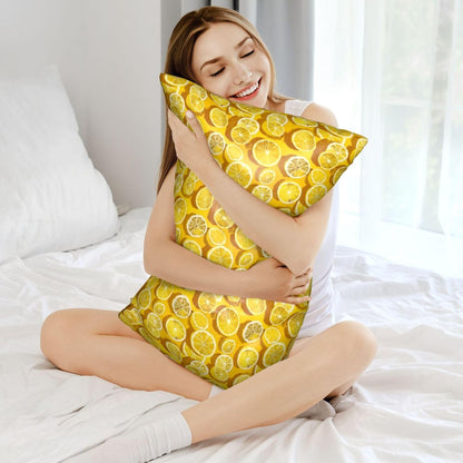 Abstraction Lemon Yellow Print Satin Pillowcase for Hair and Skin, 20x30 Inches Pillow Cases, Queen Size Pillowcases with Zipper, Similar to Silk Pillow Covers