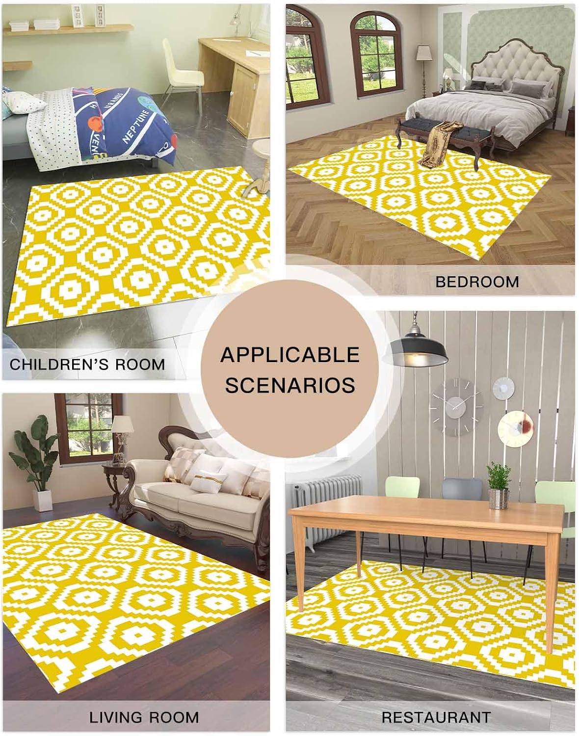 Modern Abstract Square Yellow White Area Rug, Living Room & Bedroom Decor, Geometric Texture Plush Carpet 32x60in