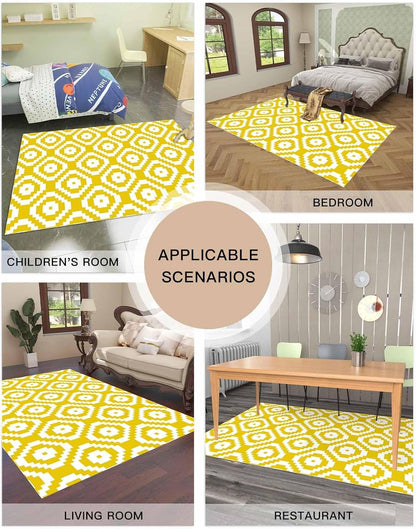 Modern Abstract Square Yellow White Area Rug, Living Room & Bedroom Decor, Geometric Texture Plush Carpet 32x60in