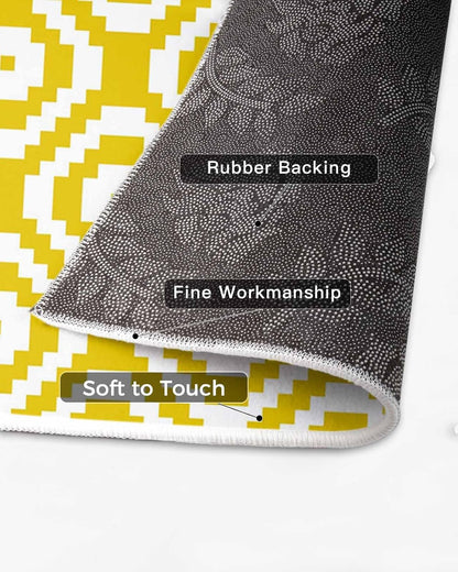 Modern Abstract Square Yellow White Area Rug, Living Room & Bedroom Decor, Geometric Texture Plush Carpet 32x60in