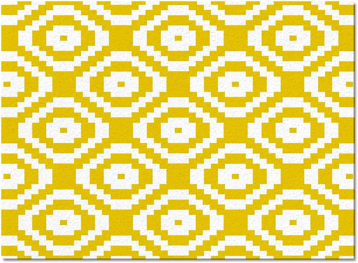 Modern Abstract Square Yellow White Area Rug, Living Room & Bedroom Decor, Geometric Texture Plush Carpet 32x60in