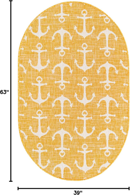 Outdoor Coastal Collection Area Rug - Ahoy (3' 3" x 5' 3" Oval, Yellow)