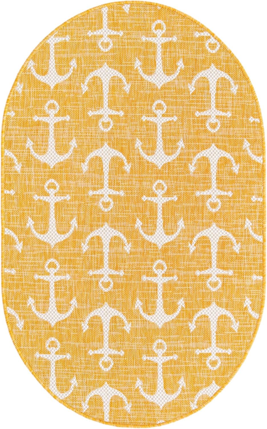 Outdoor Coastal Collection Area Rug - Ahoy (3' 3" x 5' 3" Oval, Yellow)