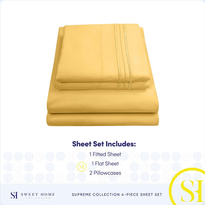Queen Size Bed Sheets - Breathable Luxury Sheets with Full Elastic & Secure Corner Straps Built In - 1800 Supreme Collection Extra Soft Deep Pocket Bedding Set, Sheet Set, Queen,Yellow
